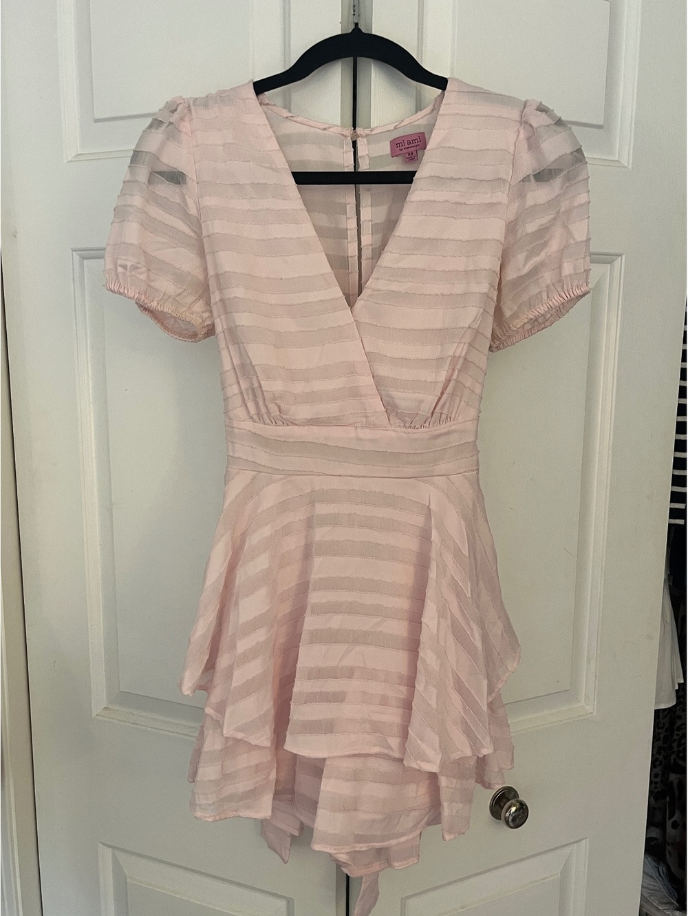 Mi Ami for Francesca's Pink Striped Sheer Puff Sleeve Romer XS